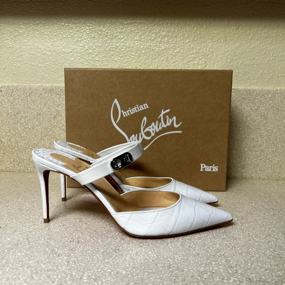 Christian Louboutin Choc Lock 85 Leather Pump White 38.5 / 8.5 - Picture 2 of 8